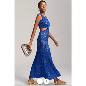 Cecilia Prado Womens Blue Crochet Knit Maxi Dress M Cut Out Resort Wear
